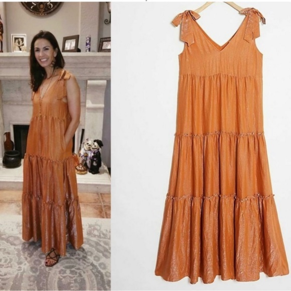Anthropologie Soraya Shimmer Tiered‎ Maxi Dress Small